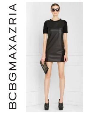 BCBGMaxAzria Faux Leather and Ponte T-Shirt Dress